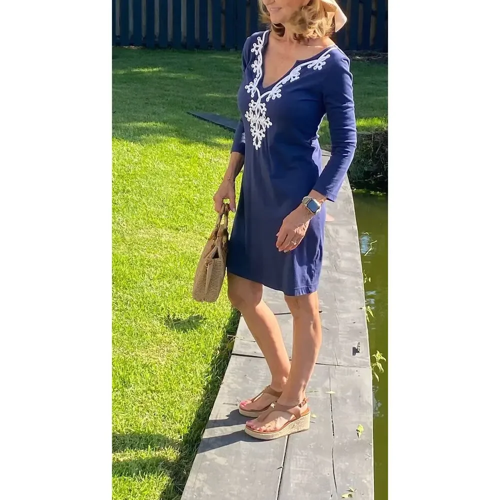LILLY PULITZER NAVY Embroidered V-Neck Dress // S